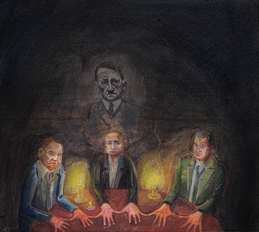Jan Chlup, painting, A Seance, 30x30 cm, oil on canvas, 2022