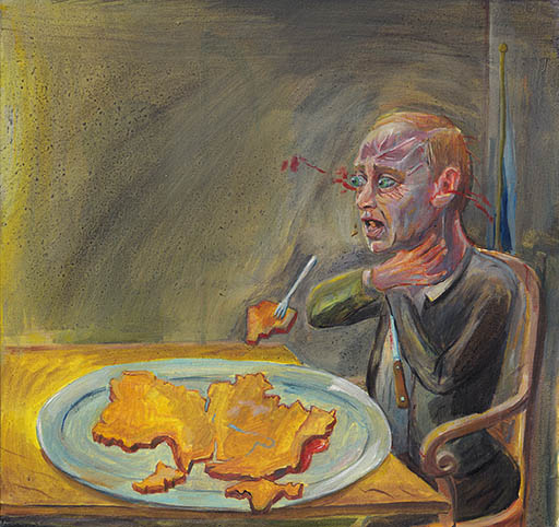 Jan Chlup, painting, Too much to chew, 30x30 cm, oil on canvas, 2022